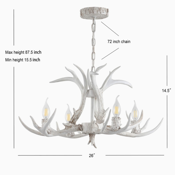 JONATHAN Y NWT Eldora Adjustable Resin Antler 4-Light LED Chandelier - Picture 5 of 11